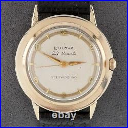 Bulova 10k Rolled Gold Plate Self-Winding Men's Watch with Black Leather Band