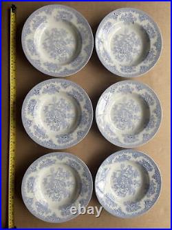 Burleigh Asiatic Pheasants Blue Soup Plates Set Of 6 8 7/8