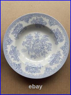 Burleigh Asiatic Pheasants Blue Soup Plates Set Of 6 8 7/8