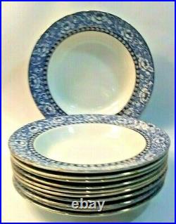 Burlington Wood & Sons England Set of 10 Soup/Salad plates Blue & White Pattern