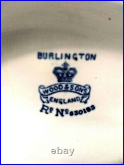 Burlington Wood & Sons England Set of 10 Soup/Salad plates Blue & White Pattern