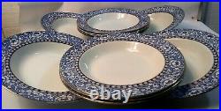 Burlington Wood & Sons England Set of 10 Soup/Salad plates Blue & White Pattern