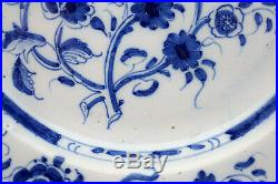 C1750, ANTIQUE 18thC ENGLISH LONDON BLUE & WHITE HAND PAINTED DELFT FLORAL PLATE