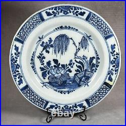 C1750 English Delftware'Peony & Fence' Pattern Tin-Glazed 30.5cm Plate