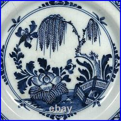 C1750 English Delftware'Peony & Fence' Pattern Tin-Glazed 30.5cm Plate