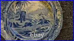 C1820 Spode Blue & White'Death of the Bear' Plate Sporting Series Excellent