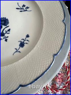 CHANTILLY PORCELAIN Blue White Plate Carnation Basketweave France C18 c1750