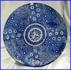 CHINESE EARLY 19th C. BLUE & WHITE FLORAL GEOMETERICAL PLATE CHARGER