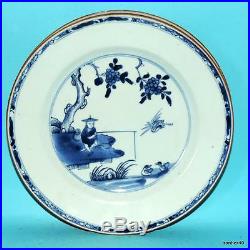 CHINESE EXPORT PORCELAIN 3 ANTIQUE 18thc BLUE WHITE FISHER MEN PLATES NO RESERVE