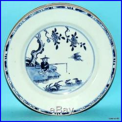 CHINESE EXPORT PORCELAIN 3 ANTIQUE 18thc BLUE WHITE FISHER MEN PLATES NO RESERVE