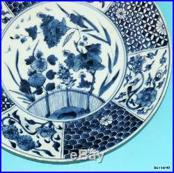 CHINESE EXPORT PORCELAIN ANTIQUE CHARGER 18thc BLUE WHITE KANGXI PLATE