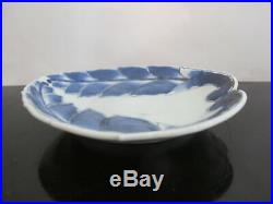 CHINESE Porcelain Cobalt Blue & White LEAF Shape Design Dish Plate Set of 6