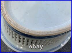 CHINESE vintage BLUE WHITE RETICULATED dish CANTON PORCELAIN chestnut china BOWL