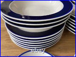 COBALT DINNER SET x 6 (30pc) Stoneware Blue Band EYE-CATCHING Japan Japanese