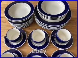 COBALT DINNER SET x 6 (30pc) Stoneware Blue Band EYE-CATCHING Japan Japanese