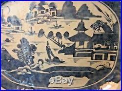 C. 1820 Chinese Export China Blue White Canton Platter 13 x 10 Excel. Cond