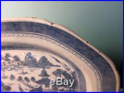 C. 1820 Chinese Export China Blue White Canton Platter 13 x 10 Excel. Cond