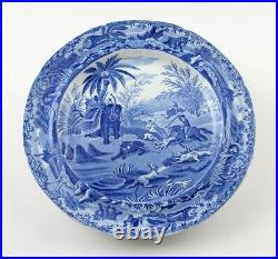 C. 1820's SPODE Death of the Bear Blue Transferware Plate Indian Sporting Series