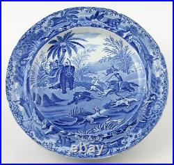 C. 1820's SPODE Death of the Bear Blue Transferware Plate Indian Sporting Series