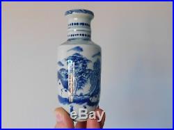 C. 18th Antique Chinese Blue & White Porcelain Kangxi Small Rouleau Vase