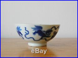 C. 18th Antique Chinese Kangxi Foo Dog Blue & White Porcelain Wine Cup