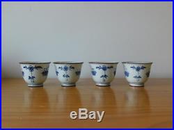 C. 18th RARE Antique Japanese Arita Blue & White Porcelain Set of 4 Wine Cups