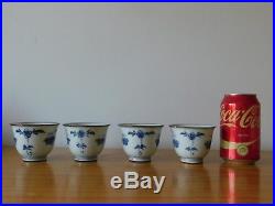 C. 18th RARE Antique Japanese Arita Blue & White Porcelain Set of 4 Wine Cups