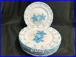 Cantagalli Italy BLUE Floral Pottery Set of 7 Dinner Plates 10 1/4