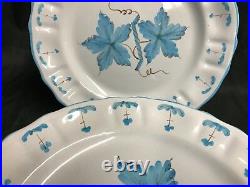 Cantagalli Italy BLUE Floral Pottery Set of 7 Dinner Plates 10 1/4