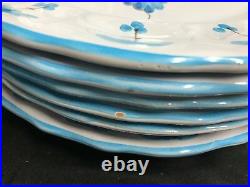 Cantagalli Italy BLUE Floral Pottery Set of 7 Dinner Plates 10 1/4