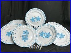 Cantagalli Italy BLUE Floral Pottery Set of 7 Dinner Plates 10 1/4