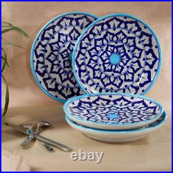 Ceramic Plates Set of 4 Hand Painted Lightweight Size 25 Cm Blue & White