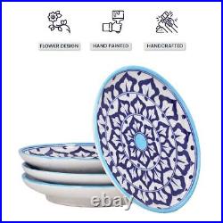 Ceramic Plates Set of 4 Hand Painted Lightweight Size 25 Cm Blue & White