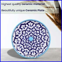 Ceramic Plates Set of 4 Hand Painted Lightweight Size 25 Cm Blue & White