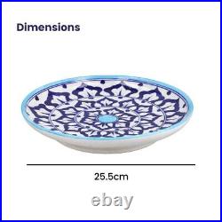 Ceramic Plates Set of 4 Hand Painted Lightweight Size 25 Cm Blue & White