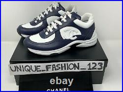 Chanel Women's Trainers Sneakers CC Runner Us 7.5 Uk 5 38 Navy Blue White Patent