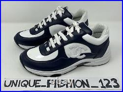 Chanel Women's Trainers Sneakers CC Runner Us 7.5 Uk 5 38 Navy Blue White Patent