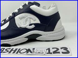 Chanel Women's Trainers Sneakers CC Runner Us 7.5 Uk 5 38 Navy Blue White Patent