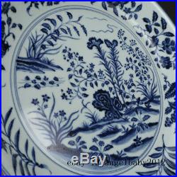 China antique Porcelain Ming xuande blue white hand painting flower plate