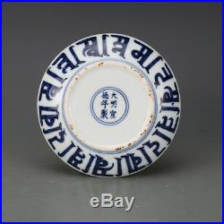 China old Porcelain Ming xuande blue white Hand painting Lotus plate Decoration