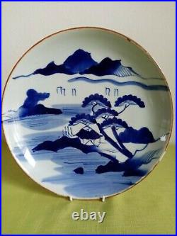 Chinese 18th Century. Large Blue/White Dish Platter with Landscape & Water. Orig