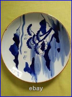 Chinese 18th Century. Large Blue/White Dish Platter with Landscape & Water. Orig