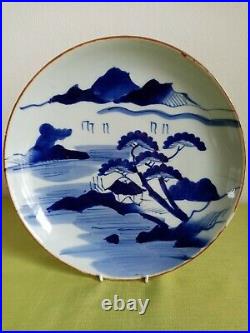 Chinese 18th Century. Large Blue/White Dish Platter with Landscape & Water. Orig