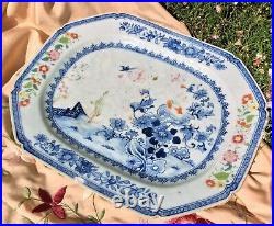 Chinese Antique 18 C Platter Large Plate Qianlong Blue White Polychrome Figures