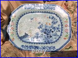 Chinese Antique 18 C Platter Large Plate Qianlong Blue White Polychrome Figures
