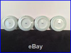 Chinese Antique Blue White Translucent Set 4 Dinner Plates 9.5 Canton Harbor