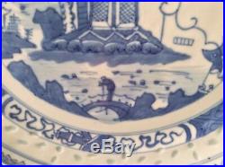 Chinese Antique Blue White Translucent Set 4 Dinner Plates 9.5 Canton Harbor