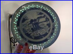 Chinese Antique Blue White Translucent Set 4 Dinner Plates 9.5 Canton Harbor