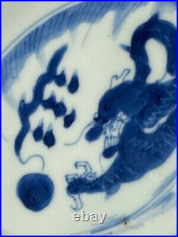Chinese Antique Blue and White Dragon Plate Marked Early Qing Kangxi 18th C