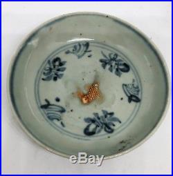 Chinese Antique Blue and White Porcelain Plate w Fish Ming Porcelain Hongzhi 15C